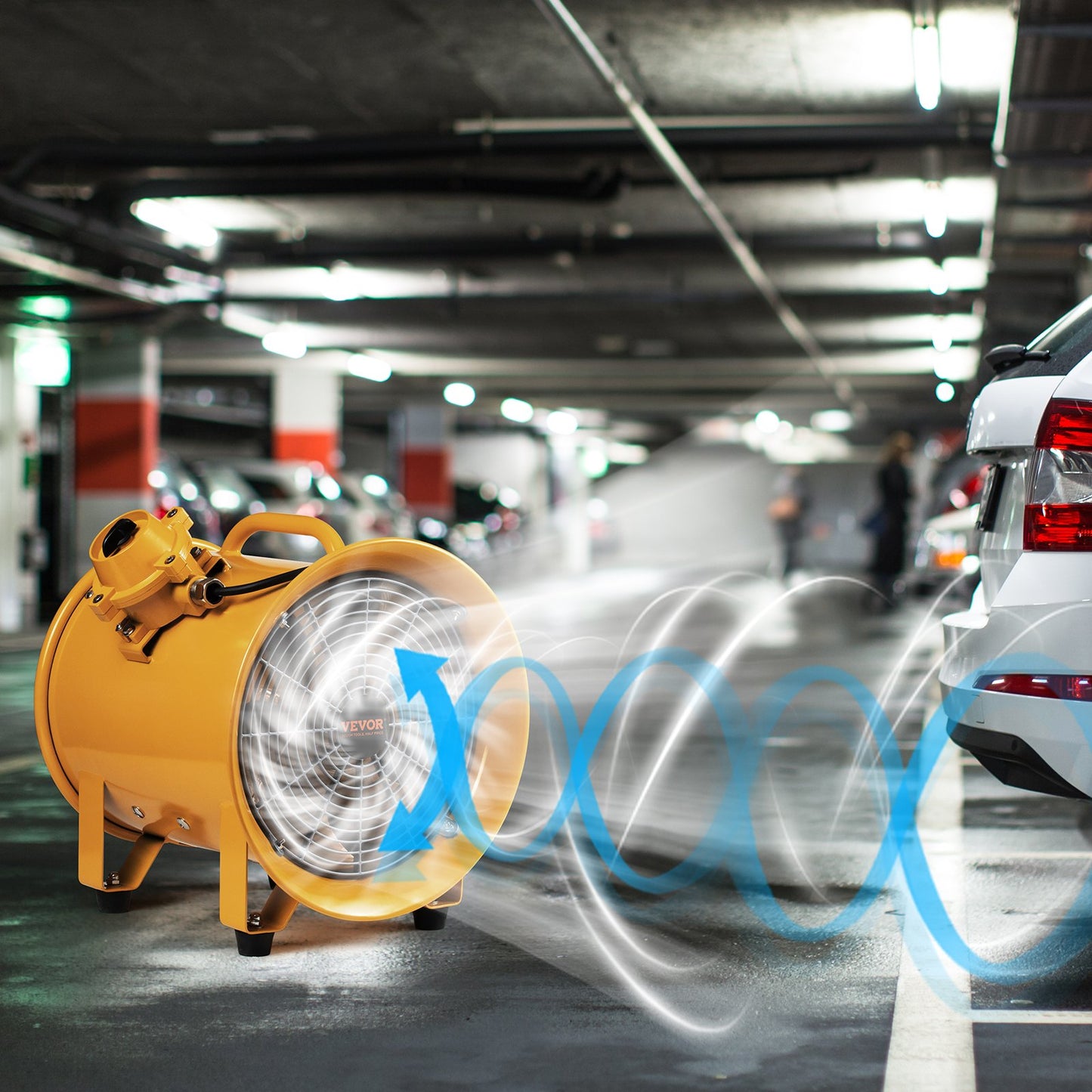 Tragbarer Ventilator, 304,8 mm Hochleistungs-Zylinderventilator, 500 W starker Werkstatt-Abluftventilator mit 2500 CFM, 3 m Netzkabel (ohne Ladegerät), Industrieller Universalventilator zum Absaugen von Staub und Rauch in Haus/Werkstatt