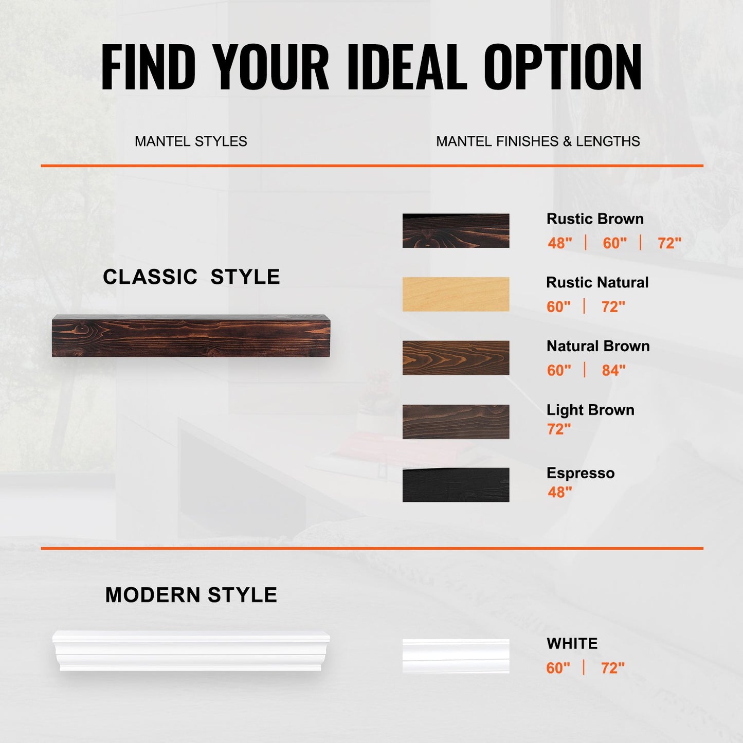 Fireplace Mantel, 48" x 8" x 5", 50 lbs Weight Capacity, Natural Wood Mantel for Over Fireplace, Wall Mounted Floating Farmhouse Shelf, Handcrafted Fireplace Mantel for Wall Decor, Rustic Brown