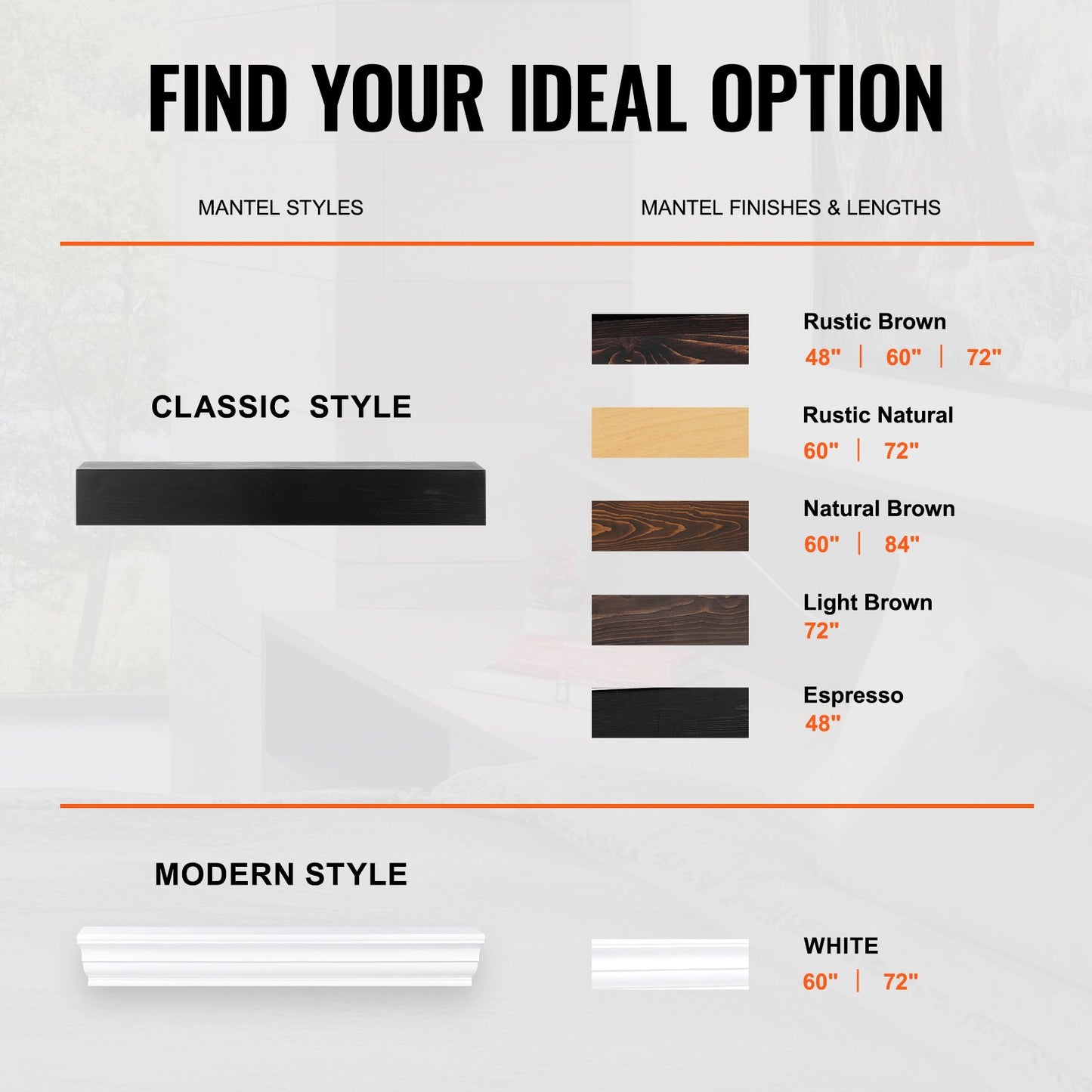 Fireplace Mantel, 48" x 8" x 5", 50 lbs Weight Capacity, Natural Wood Mantel for Over Fireplace, Wall Mounted Floating Farmhouse Shelf, Handcrafted Fireplace Mantel for Wall Decor, Espresso