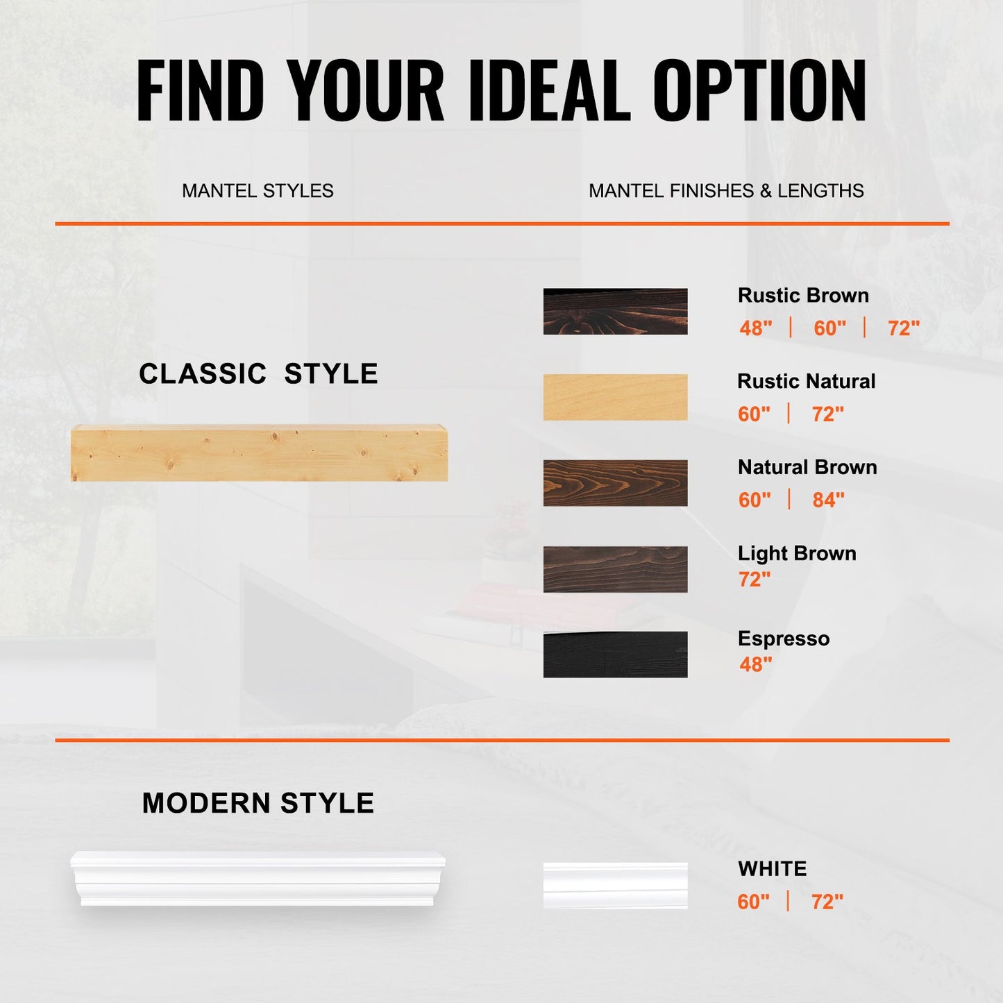 Fireplace Mantel, 60" x 8" x 6", 50 lbs Weight Capacity, Natural Wood Mantel for Over Fireplace, Wall Mounted Floating Farmhouse Shelf, Handcrafted Wood Mantel for Wall Decor, Rustic Natural