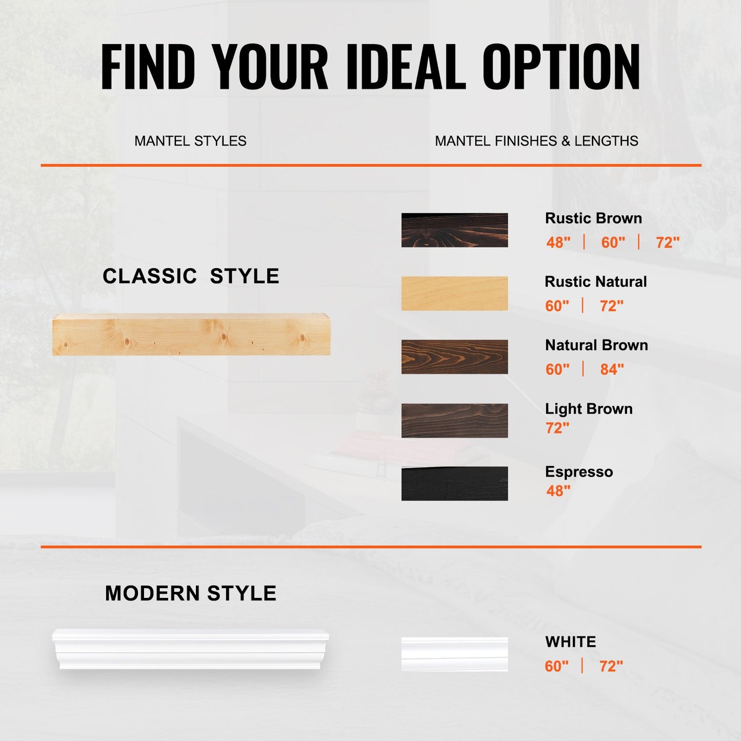 Fireplace Mantel, 72" x 8" x 5", 50 lbs Weight Capacity, Natural Wood Mantel for Over Fireplace, Wall Mounted Floating Farmhouse Shelf, Handcrafted Wood Mantel for Wall Decor, Rustic Natural