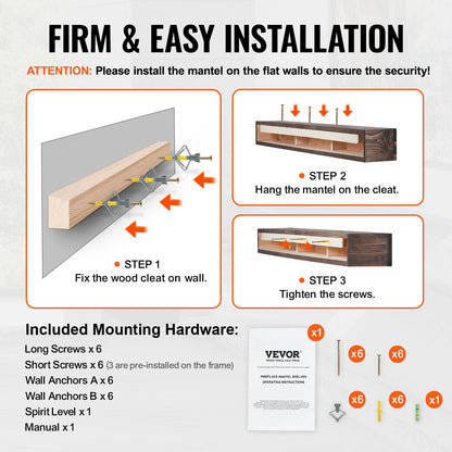 Fireplace Mantel, 72" x 8" x 5", 50 lbs Weight Capacity, Natural Wood Mantel for Over Fireplace, Wall Mounted Floating Farmhouse Shelf, Handcrafted Fireplace Mantel for Wall Decor, Light Brown
