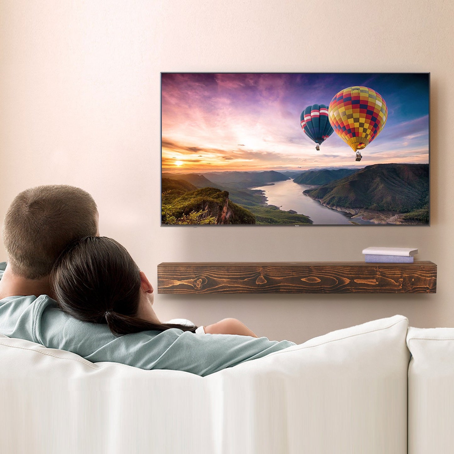 Fireplace Mantel, 84" x 8" x 6", 50 lbs Weight Capacity, Natural Wood Mantel for Over Fireplace, Wall Mounted Floating Farmhouse Shelf, Handcrafted Fireplace Mantel for Wall Decor, Natural Brown