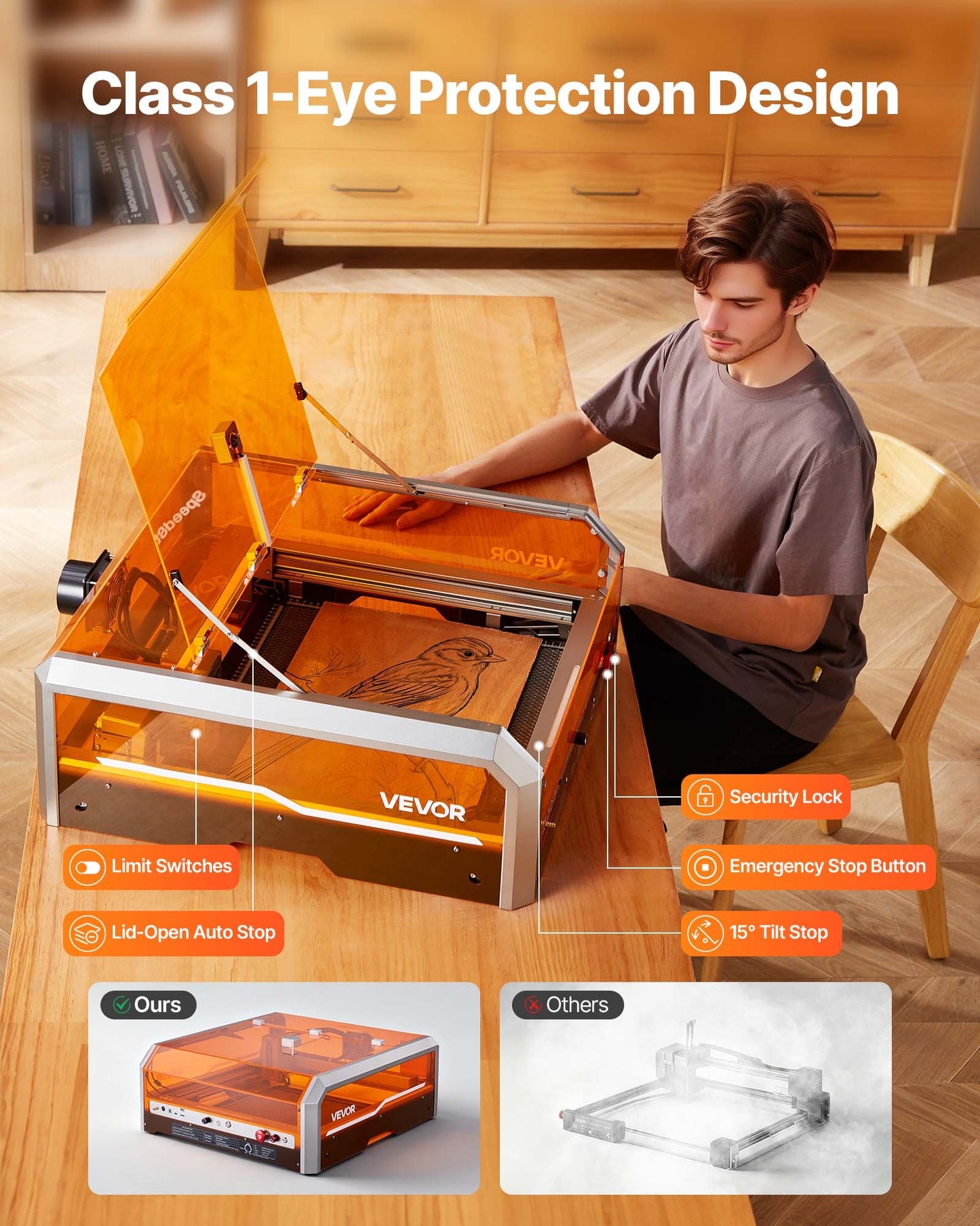 Lasergravierer, 20 W, Lasergravur- und Schneidemaschine mit integrierter Kamera, Laserschneider, Arbeitsbereich 400 x 400 mm, Vorschubgeschwindigkeit 30.000 mm/min, für Holz, Leder, Glas, Papier, bestimmte Metalle, Klasse 1