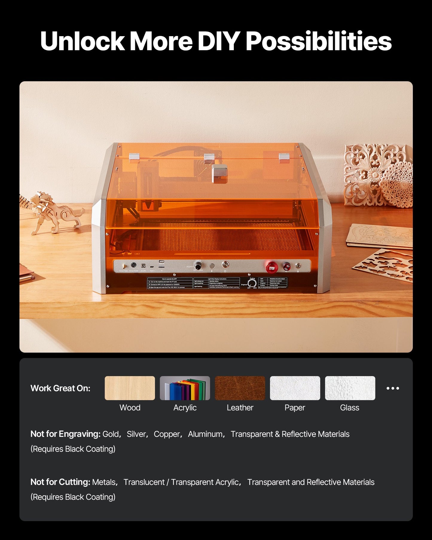 Lasergravierer, 20 W, Lasergravur- und Schneidemaschine mit integrierter Kamera, Laserschneider, Arbeitsbereich 400 x 400 mm, Vorschubgeschwindigkeit 30.000 mm/min, für Holz, Leder, Glas, Papier, bestimmte Metalle, Klasse 1