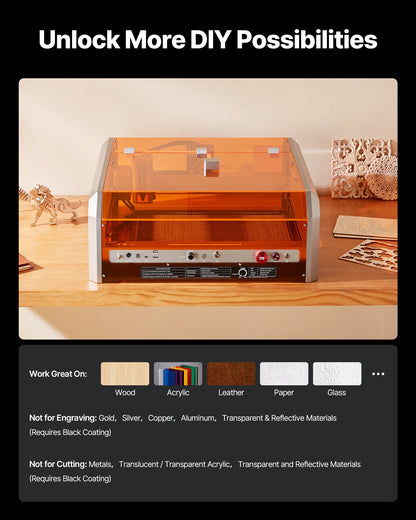 Lasergravierer, 20 W, Lasergravur- und Schneidemaschine mit integrierter Kamera, Laserschneider, Arbeitsbereich 400 x 400 mm, Vorschubgeschwindigkeit 30.000 mm/min, für Holz, Leder, Glas, Papier, bestimmte Metalle, Klasse 1