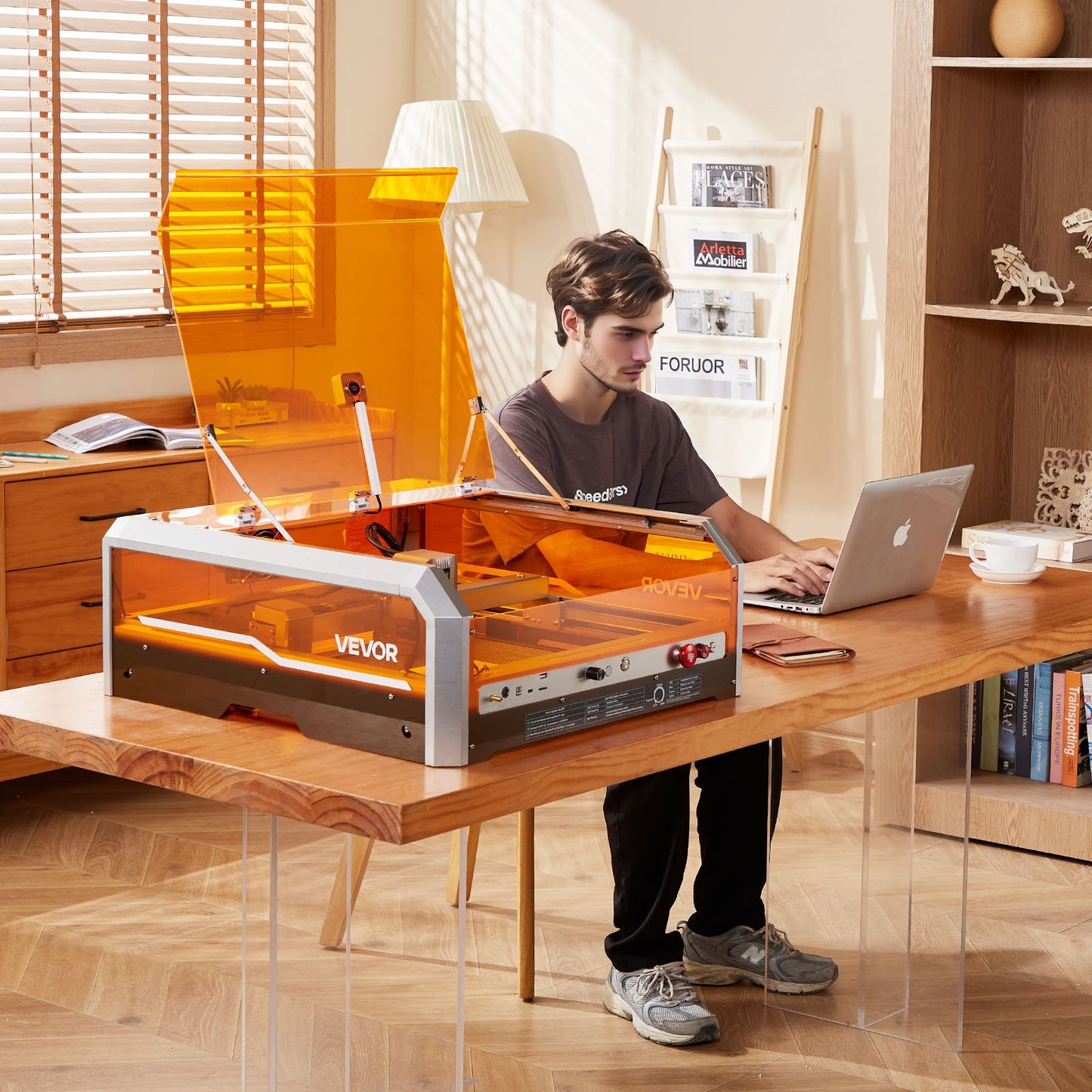 Lasergravierer, 20 W, Lasergravur- und Schneidemaschine mit integrierter Kamera, Laserschneider, Arbeitsbereich 400 x 400 mm, Vorschubgeschwindigkeit 30.000 mm/min, für Holz, Leder, Glas, Papier, bestimmte Metalle, Klasse 1