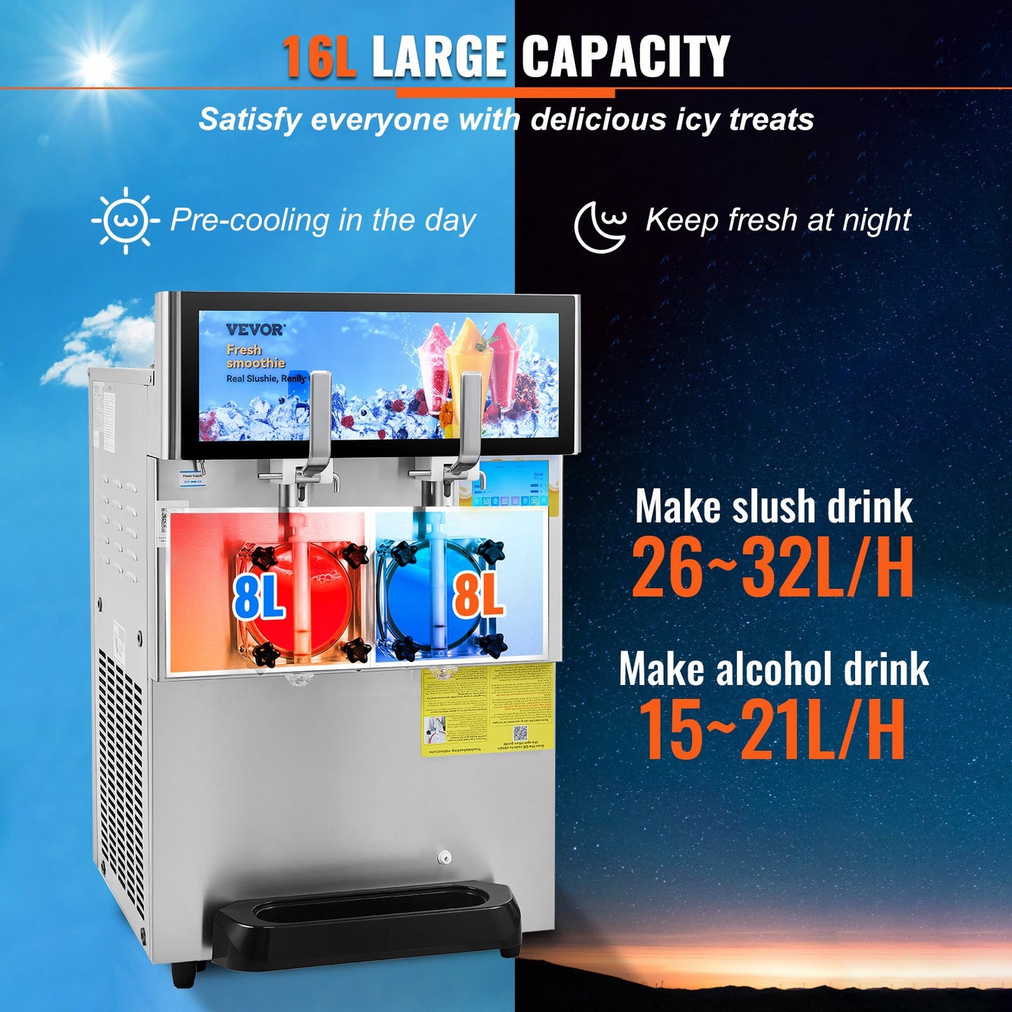 Gewerbliche Slush-Maschine mit zwei Schüsseln (8 l / 2,1 gal) für Margaritas, Smoothies und gefrorene Getränke