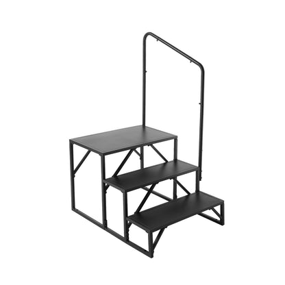 RV Steps, 3-Step RV Stairs, 440 LBS/199.6 kg Load Capacity, Thickened Carbon Steel, With Handrail, Non-Slip Steps for Safe Entry and Exit, Suit for RV, Trailer, Camper Steps