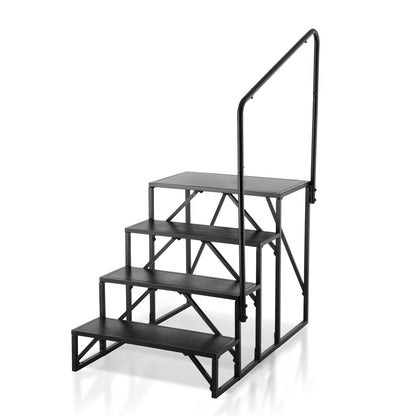RV Steps, 4-Step RV Stairs, 440 LBS/199.6 kg Load Capacity, Thickened Carbon Steel, With Handrail, Non-Slip Steps for Safe Entry and Exit, Suit for RV, Trailer, Camper Steps