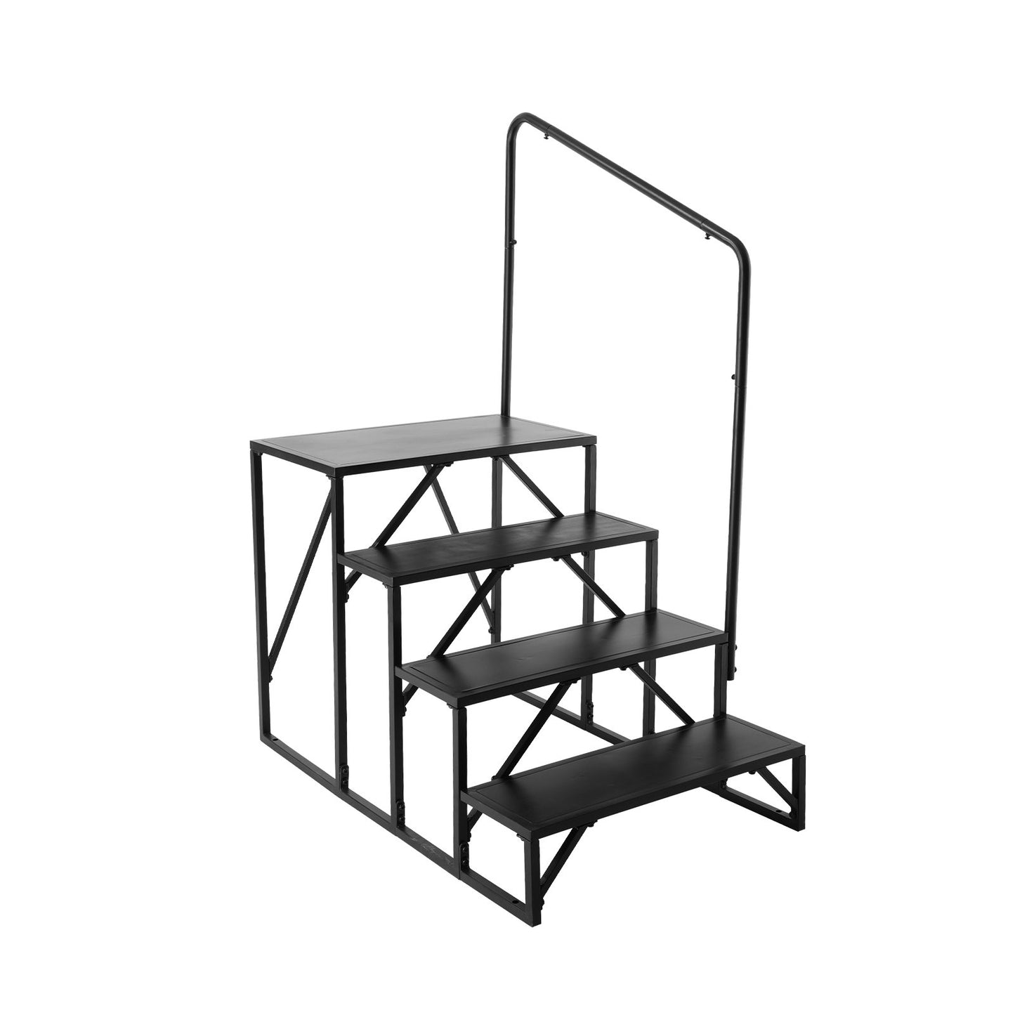 RV Steps, 4-Step RV Stairs, 440 LBS/199.6 kg Load Capacity, Thickened Carbon Steel, With Handrail, Non-Slip Steps for Safe Entry and Exit, Suit for RV, Trailer, Camper Steps