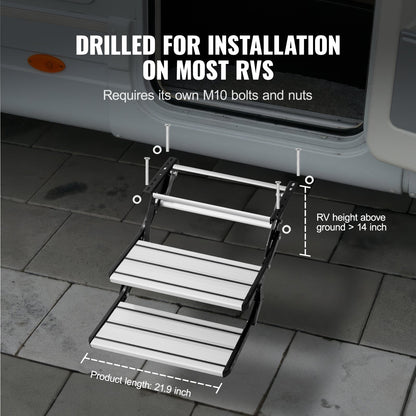RV Steps, 2-Step, Manual Retractable RV Stairs, Foldable, 440 LBS Load Capacity, Aluminum Alloy Steps, Thickened Steel Plate, Non-Slip Steps for Safe Entry and Exit, RV, Trailer, Camper Steps