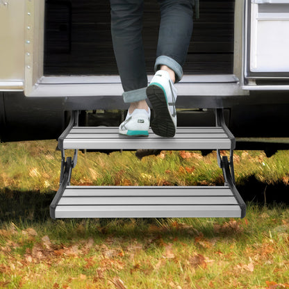 RV Steps, 2-Step, Manual Retractable RV Stairs, Foldable, 440 LBS Load Capacity, Aluminum Alloy Steps, Thickened Steel Plate, Non-Slip Steps for Safe Entry and Exit, RV, Trailer, Camper Steps