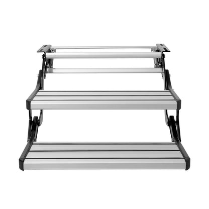 RV Steps, 2-Step, Manual Retractable RV Stairs, Foldable, 440 LBS Load Capacity, Aluminum Alloy Steps, Thickened Steel Plate, Non-Slip Steps for Safe Entry and Exit, RV, Trailer, Camper Steps