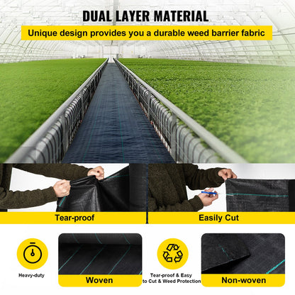Garden Weed Barrier Fabric, 197 g/m² Heavy Duty Landscape Fabric, 120 cm x 3048 cm Weed Block Control for Garden Ground Cover, Woven Geotextile Fabric for Landscaping, Gardening, Underlayment, Black