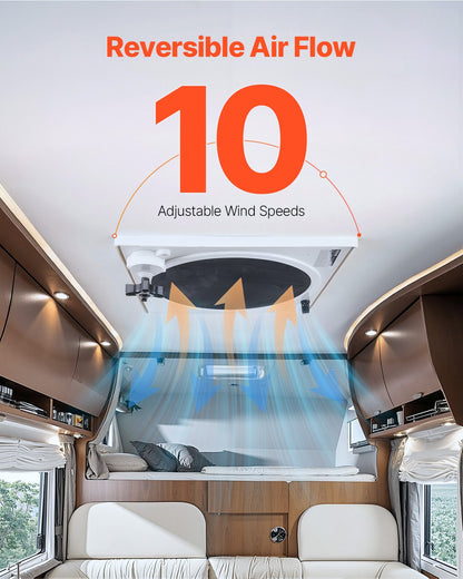 Wohnmobil-Dachlüfter, 14-Zoll-Dachlüfter für Wohnmobile, 12 V, leistungsstarker 10-stufiger reversibler Lüfter mit Fernbedienung, eingebautem Gleichstrommotor, elektrischer Deckel, 12-Zoll-Lüfterflügel, passend für 14 x 14 Zoll große Dachöffnungen