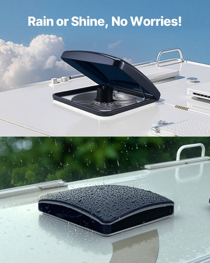 Wohnmobil-Dachlüfter, 14-Zoll-Dachlüfter für Wohnmobile, 12 V, leistungsstarker 10-stufiger reversibler Lüfter mit Fernbedienung, eingebautem Gleichstrommotor, elektrischer Deckel, 12-Zoll-Lüfterflügel, passend für 14 x 14 Zoll große Dachöffnungen