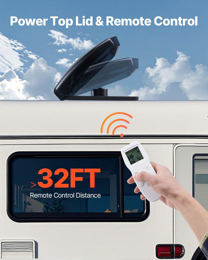 Wohnmobil-Dachlüfter, 14-Zoll-Dachlüfter für Wohnmobile, 12 V, leistungsstarker 10-stufiger reversibler Lüfter mit Fernbedienung, integrierter Regenschutzabdeckung, elektrischer Deckel, 12-Zoll-Lüfterflügel, passend für Dachöffnungen von 14 x 14 Zoll