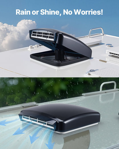 Wohnmobil-Dachlüfter, 14-Zoll-Dachlüfter für Wohnmobile, 12 V, leistungsstarker 10-stufiger reversibler Lüfter mit Fernbedienung, integrierter Regenschutzabdeckung, elektrischer Deckel, 12-Zoll-Lüfterflügel, passend für Dachöffnungen von 14 x 14 Zoll