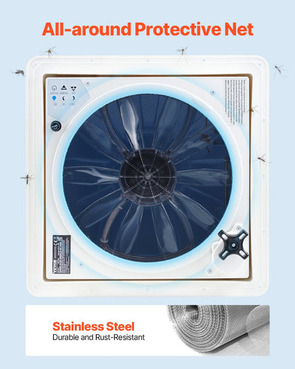 Wohnmobil-Dachlüfter, 14-Zoll-Dachlüfter für Wohnmobile, 12 V, leistungsstarker 10-stufiger reversibler Lüfter mit Fernbedienung, integrierter Regenschutzabdeckung, elektrischer Deckel, 12-Zoll-Lüfterflügel, passend für Dachöffnungen von 14 x 14 Zoll