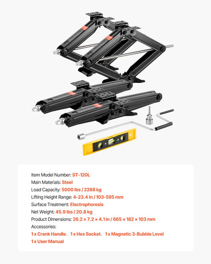 5000 lbs RV Scissor Jacks, 4-23.4 in RV Stabilizer Leveling Scissor Jacks, Set of 4, Heavy Duty Stabilizer Jack with Crank Handle, Socket and Bubble Levels, Not Easily Bent or Deformed