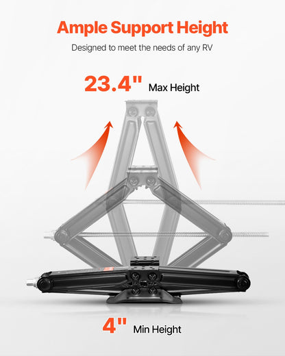 6500 lbs RV Scissor Jacks, 4-23.4 in RV Stabilizer Leveling Scissor Jacks, Set of 4, Heavy Duty Stabilizer Jack with Crank Handle, Socket and Bubble Levels, Not Easily Bent or Deformed