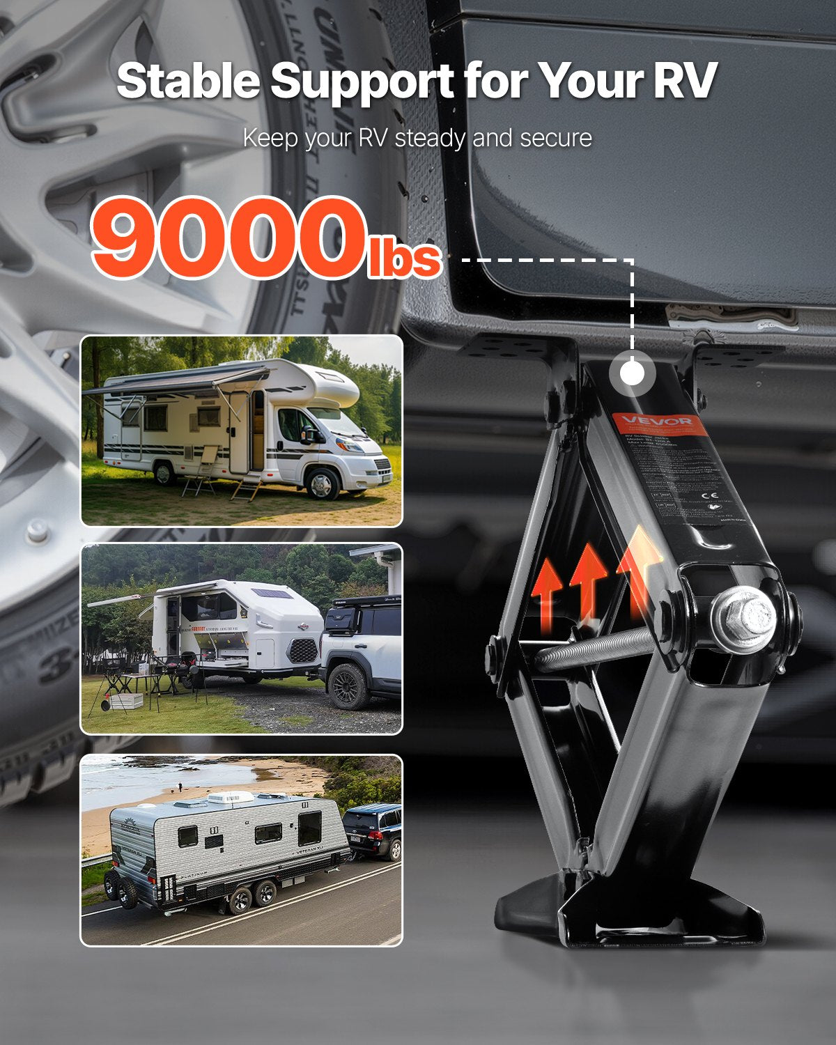 9000 lbs RV Scissor Jacks, 4-23.4 in RV Stabilizer Leveling Scissor Jacks, Set of 4, Heavy Duty Stabilizer Jack with Crank Handle, Socket and Bubble Levels, Not Easily Bent or Deformed