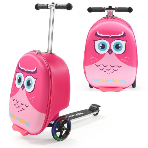 Ride-on Luggage, 20 L Capacity, 20 Inches Kids Scooter Suitcase with Flash PU Wheels, Adjustable Handle & TPR Non-Slip Grip, Foldable & Lightweight Scooter Luggage for Kids Aged 5+, Pink