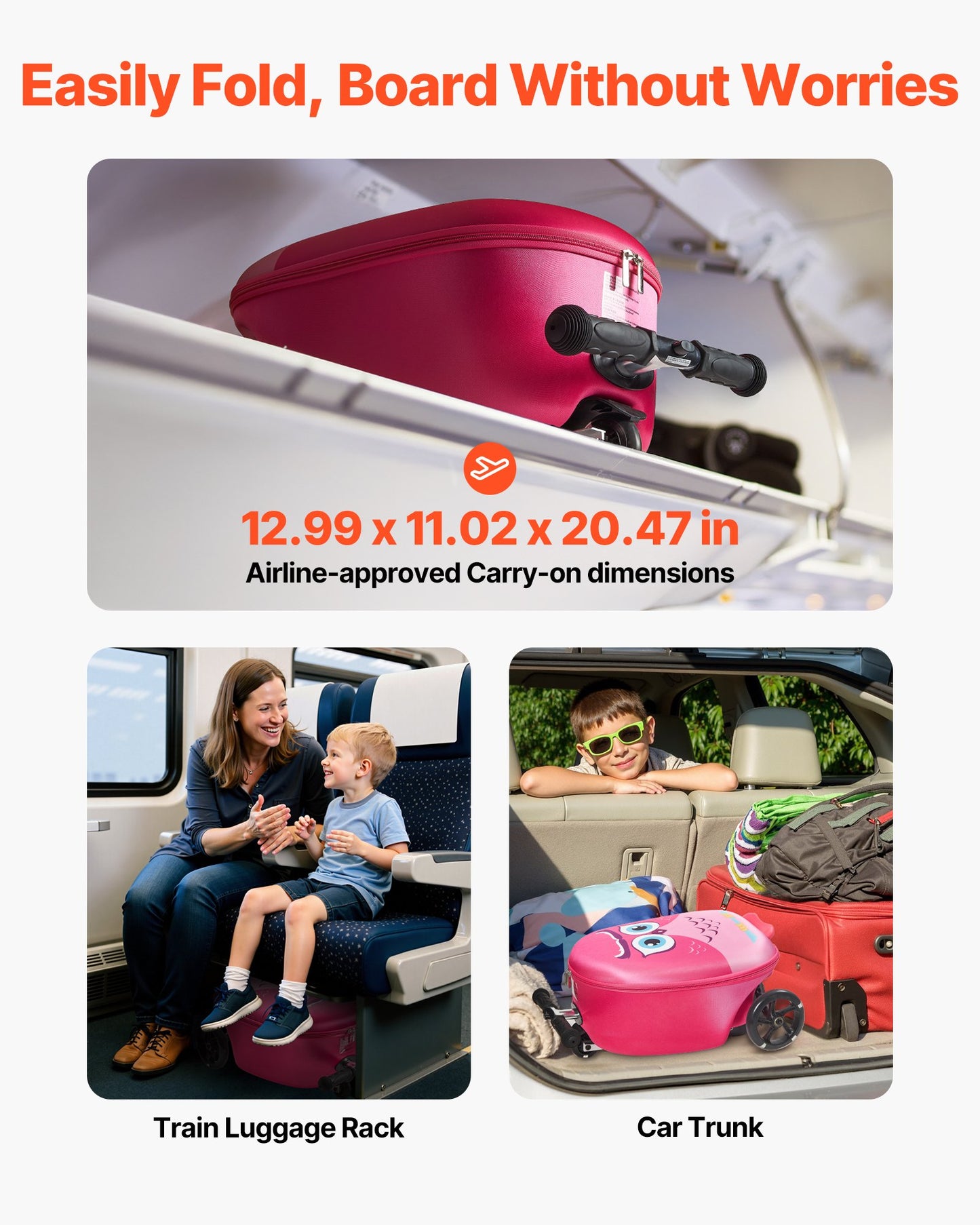 Ride-on Luggage, 20 L Capacity, 20 Inches Kids Scooter Suitcase with Flash PU Wheels, Adjustable Handle & TPR Non-Slip Grip, Foldable & Lightweight Scooter Luggage for Kids Aged 5+, Pink