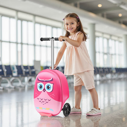 Ride-on Luggage, 20 L Capacity, 20 Inches Kids Scooter Suitcase with Flash PU Wheels, Adjustable Handle & TPR Non-Slip Grip, Foldable & Lightweight Scooter Luggage for Kids Aged 5+, Pink