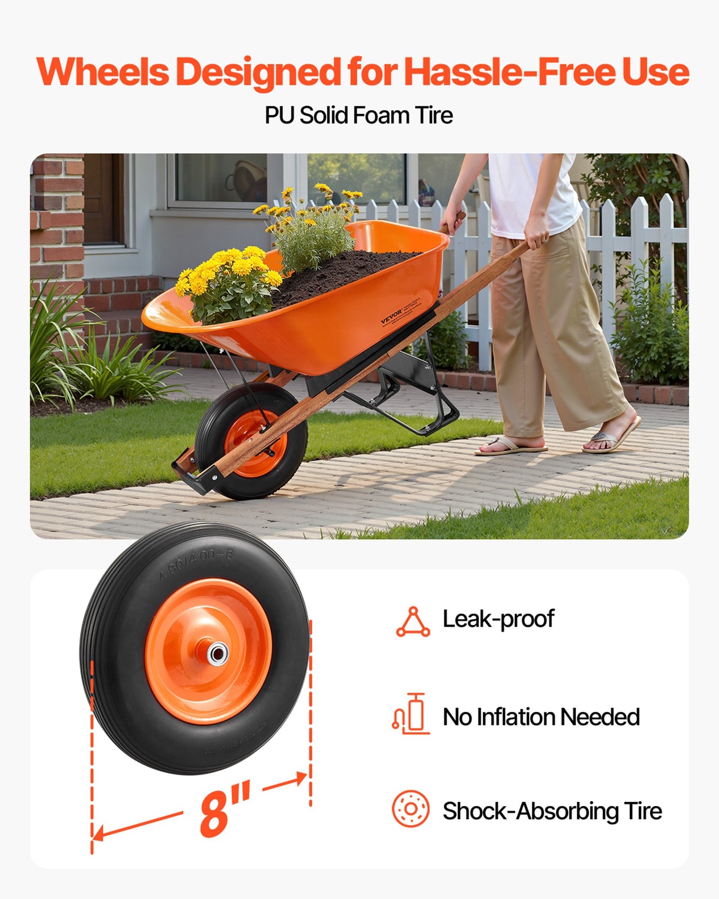 Schubkarre, 6 Kubikfuß Ladevolumen &amp; 330 Pfund Tragkraft, einrädrige Garten-Kippkarre mit Metallgriff &amp; 16 Zoll breiten Rädern, leicht zu beladender Nutzwagen für Garten und Hof