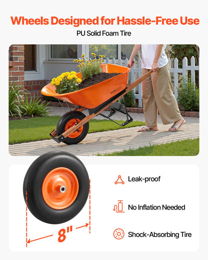 Schubkarre, 6 Kubikfuß Ladevolumen &amp; 330 Pfund Tragkraft, einrädrige Garten-Kippkarre mit Metallgriff &amp; 16 Zoll breiten Rädern, leicht zu beladender Nutzwagen für Garten und Hof