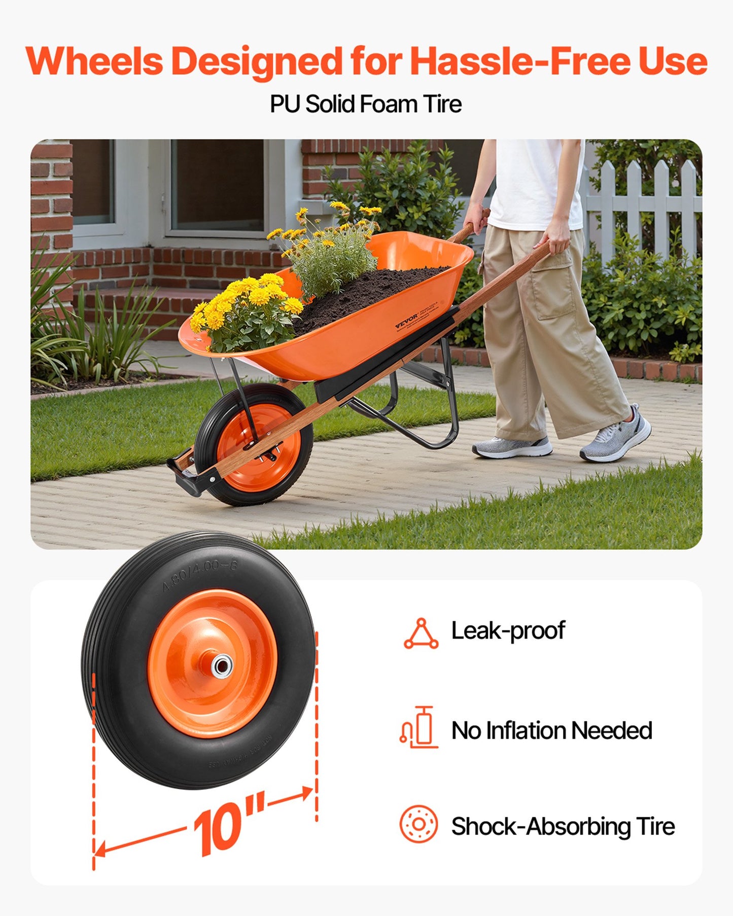 Schubkarre, 5 Kubikfuß Ladevolumen &amp; 330 Pfund Tragkraft, einrädriger Gartenkippwagen, Gartenwagen mit Metallgriff &amp; 16 Zoll breiten Rädern, leicht zu beladender Nutzwagen für Garten und Hof