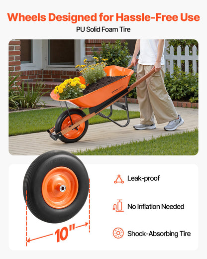 Schubkarre, 5 Kubikfuß Ladevolumen &amp; 330 Pfund Tragkraft, einrädriger Gartenkippwagen, Gartenwagen mit Metallgriff &amp; 16 Zoll breiten Rädern, leicht zu beladender Nutzwagen für Garten und Hof