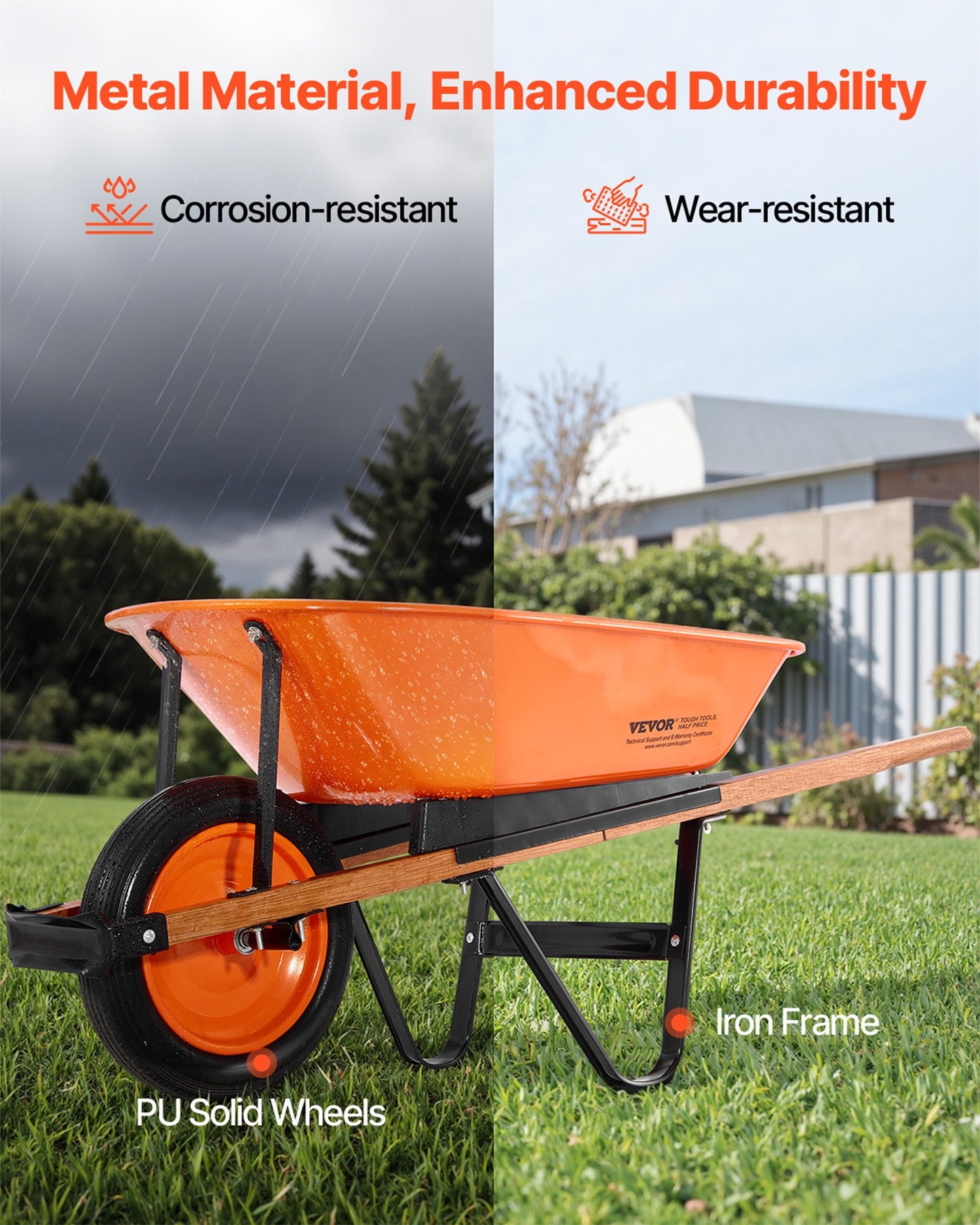 Schubkarre, 5 Kubikfuß Ladevolumen &amp; 330 Pfund Tragkraft, einrädriger Gartenkippwagen, Gartenwagen mit Metallgriff &amp; 16 Zoll breiten Rädern, leicht zu beladender Nutzwagen für Garten und Hof