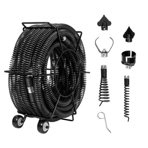 Rohrreinigungsspirale, 18,3 m x 3,2 mm, professionelle, segmentierte Rohrreinigungsspirale mit 6 Schneidwerkzeugen für Rohre von 5,1 cm bis 20 cm Durchmesser, Hohlkern-Abflussspirale für Waschbecken, Bodenabläufe und Toiletten