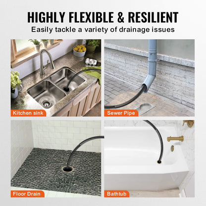Rohrreinigungsspirale, 18,3 m x 3,2 mm, professionelle, segmentierte Rohrreinigungsspirale mit 6 Schneidwerkzeugen für Rohre von 5,1 cm bis 20 cm Durchmesser, Hohlkern-Abflussspirale für Waschbecken, Bodenabläufe und Toiletten