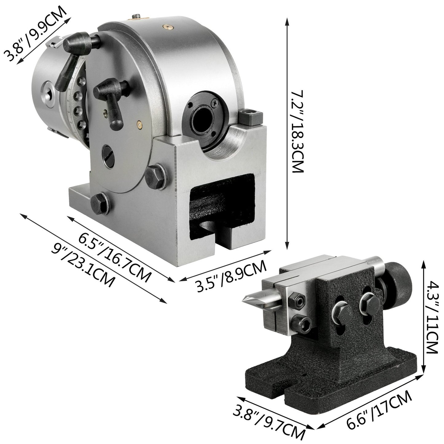 Dividing Head 4 Inch Indexing Head Milling 100MM Semi-Universal Dividing Head 4 Inch 3 jaw Chuck Dividing Head Set with Index Plates and Tailstock for Precision rotary table