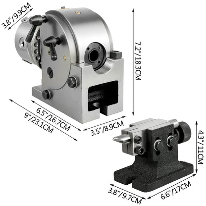 Dividing Head 4 Inch Indexing Head Milling 100MM Semi-Universal Dividing Head 4 Inch 3 jaw Chuck Dividing Head Set with Index Plates and Tailstock for Precision rotary table