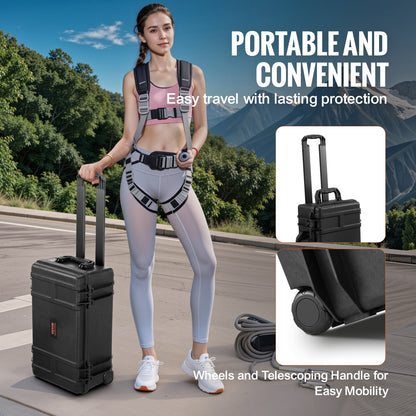 Wetterfester Hartschalenkoffer, robuste Schutzhülle mit vorgeschnittenem Schaumstoff, Rollen und ausziehbaren Griffen für Reisen, Jagd, Militär, taktische Einsätze, IP67 wasserdichter Koffer für Kameras (64x51x25)