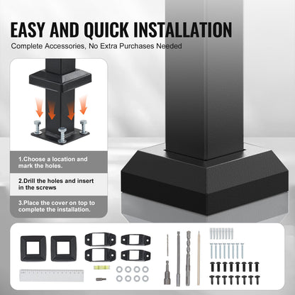 Handläufe für Außentreppen, Treppengeländer-Set für 4-5 Stufen, Übergangsgeländer aus Kohlenstoffstahl mit Montageset, Treppengeländer für Senioren, Betontreppen, Veranda &amp; Terrasse, schwarzes Vierkantrohr