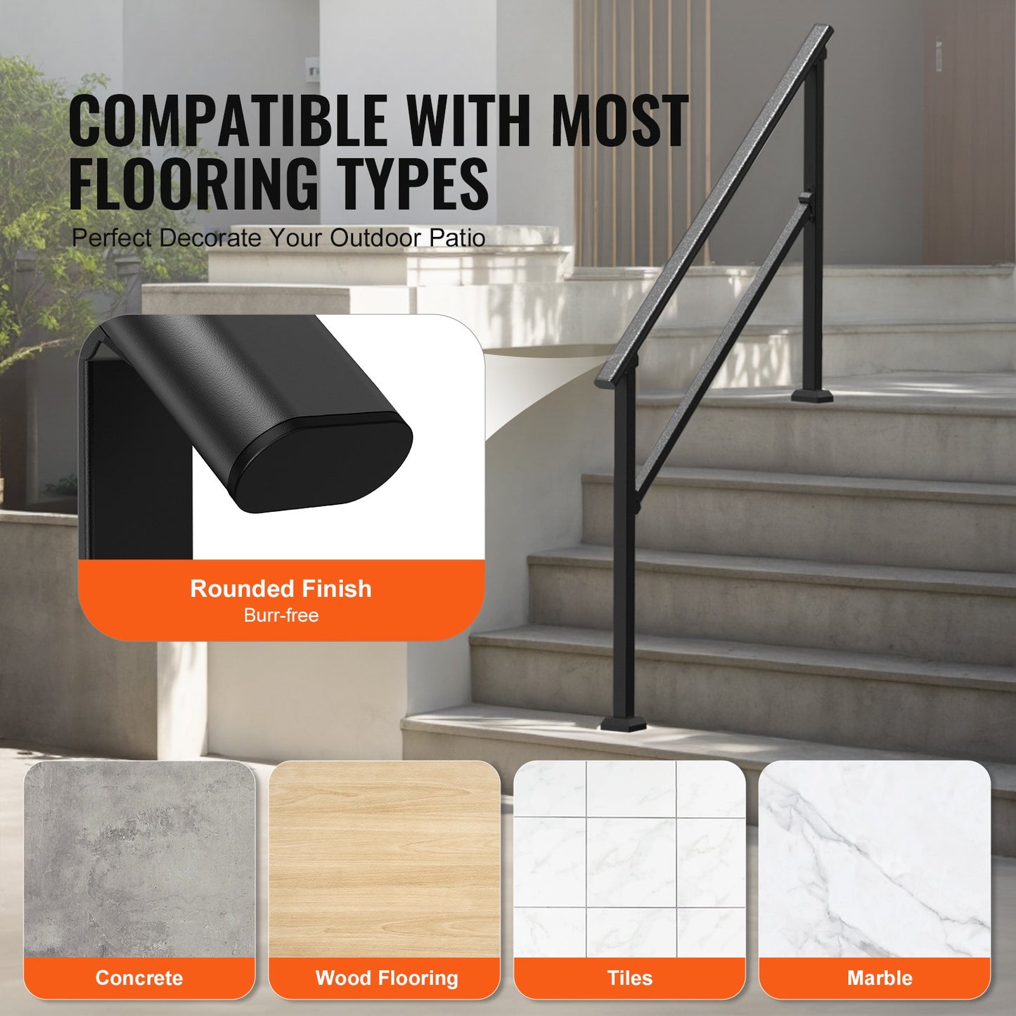 Handläufe für Außentreppen, Treppengeländer-Set für 4-5 Stufen, Übergangsgeländer aus Kohlenstoffstahl mit Montageset, Treppengeländer für Senioren, Betontreppen, Veranda &amp; Terrasse, schwarzes Vierkantrohr