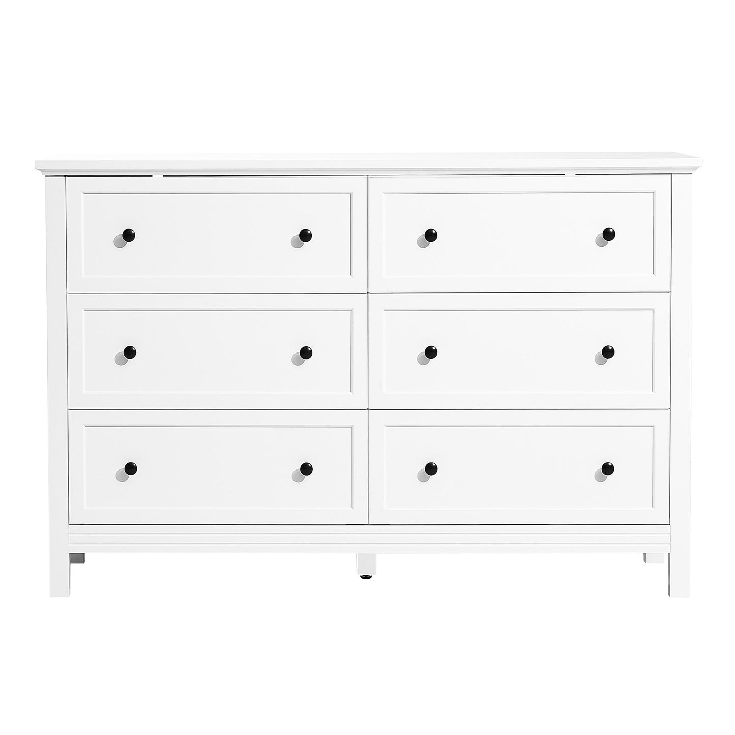 6 Drawer Dresser, Wooden Chest of Drawers with Sliding and Anti-tip Device, Retro Minimalist Dresser Chest, Closet Storage TV Stand Organizer for Living Room, Hallway, Bedroom, Entryway, White