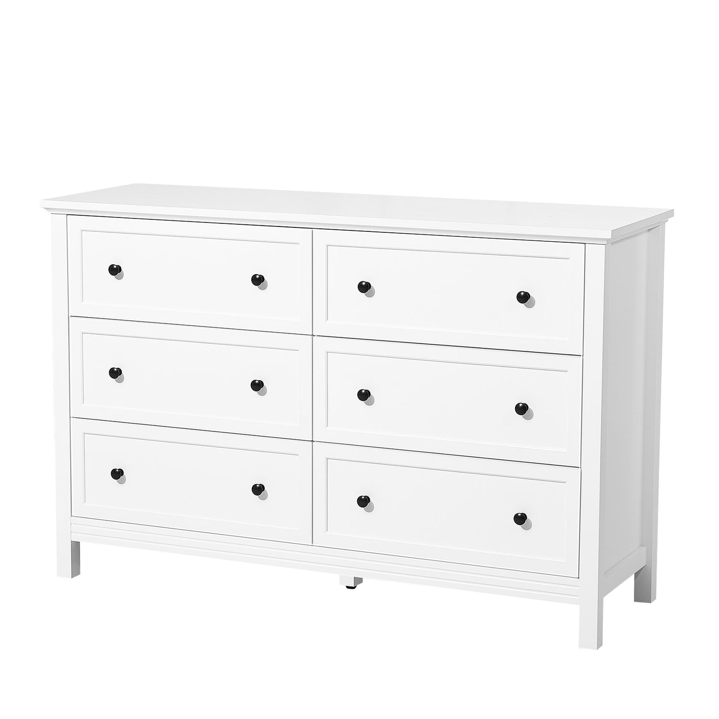 6 Drawer Dresser, Wooden Chest of Drawers with Sliding and Anti-tip Device, Retro Minimalist Dresser Chest, Closet Storage TV Stand Organizer for Living Room, Hallway, Bedroom, Entryway, White