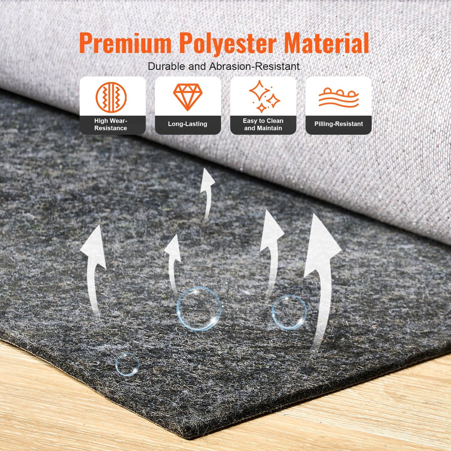 - Slip-Resistant Rug Pad - Protective Cushioning Carpet Pad - 8' x 10' - 1/4"Thick - Dual Surface - Polyester Felt + Latex - Gray - 7-8㎡ Area Carpet Padding Rug Cushion Safe for All Floors