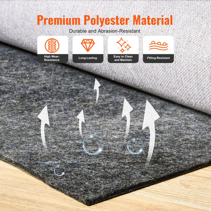 - Slip-Resistant Rug Pad - Protective Cushioning Carpet Pad - 8' x 10' - 1/4"Thick - Dual Surface - Polyester Felt + Latex - Gray - 7-8㎡ Area Carpet Padding Rug Cushion Safe for All Floors