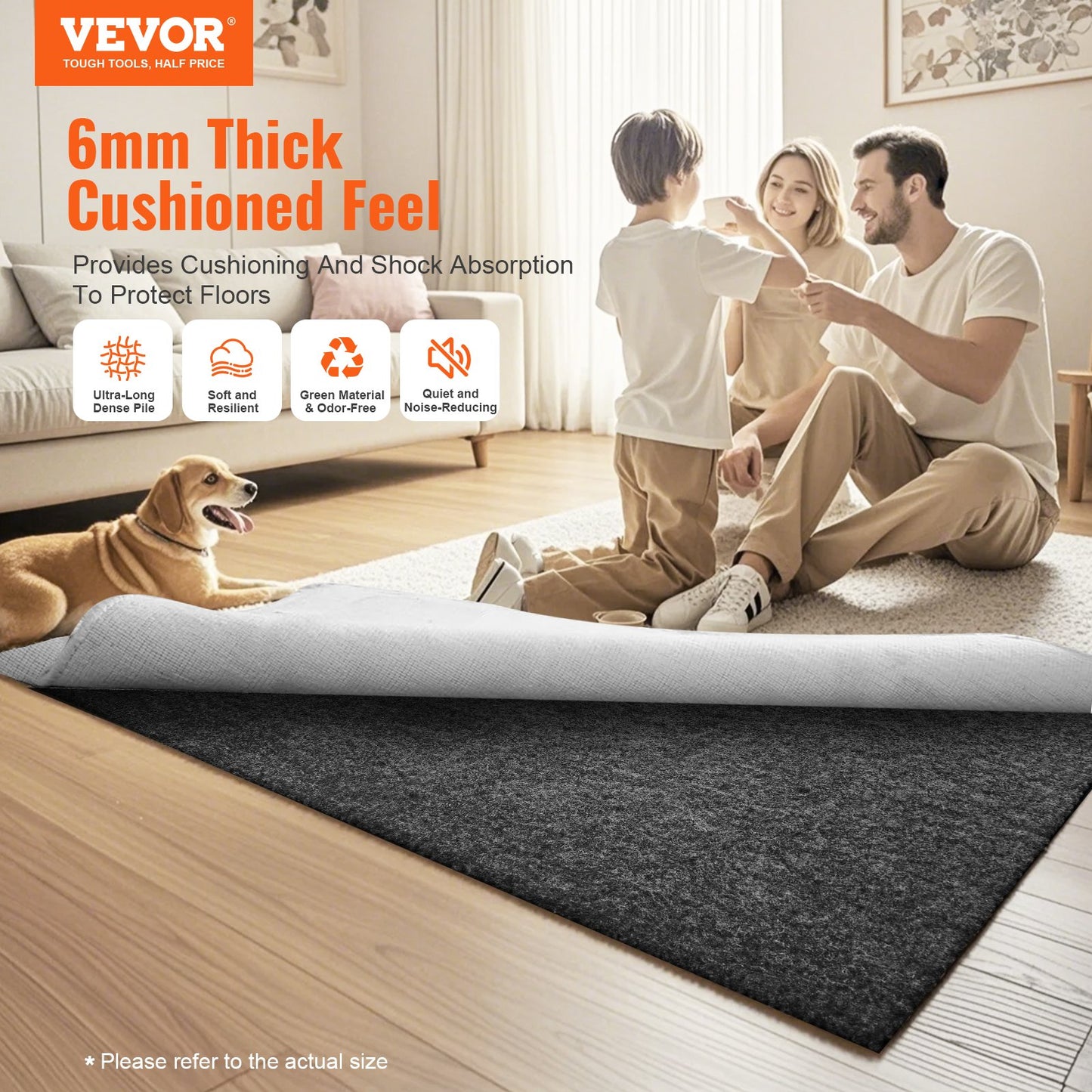 - Slip-Resistant Rug Pad - Protective Cushioning Carpet Pad - 5' x 8' - 1/4"Thick - Dual Surface - Polyester Felt + Latex - Gray - 3-4㎡ Area Carpet Padding Rug Cushion Safe for All Floors