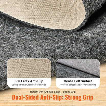 - Slip-Resistant Rug Pad - Protective Cushioning Carpet Pad - 5' x 8' - 1/4"Thick - Dual Surface - Polyester Felt + Latex - Gray - 3-4㎡ Area Carpet Padding Rug Cushion Safe for All Floors