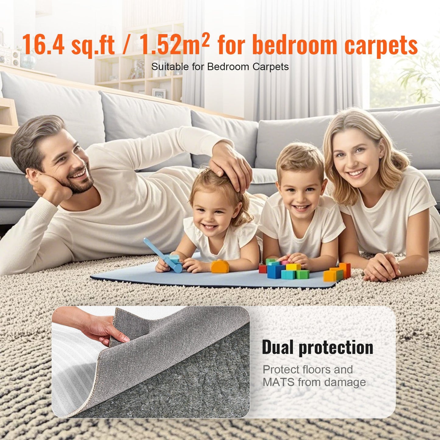 - Slip-Resistant Rug Pad - Protective Cushioning Carpet Pad - 5' x 8' - 1/4"Thick - Dual Surface - Polyester Felt + Latex - Gray - 3-4㎡ Area Carpet Padding Rug Cushion Safe for All Floors