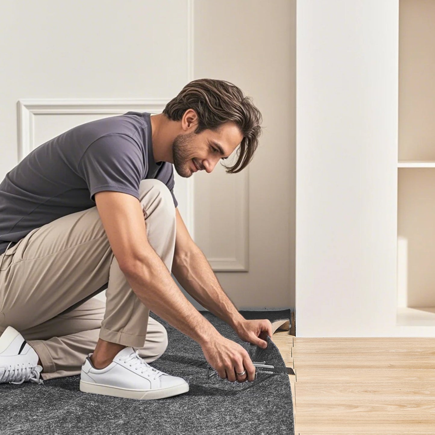 - Slip-Resistant Rug Pad - Protective Cushioning Carpet Pad - 5' x 8' - 1/4"Thick - Dual Surface - Polyester Felt + Latex - Gray - 3-4㎡ Area Carpet Padding Rug Cushion Safe for All Floors